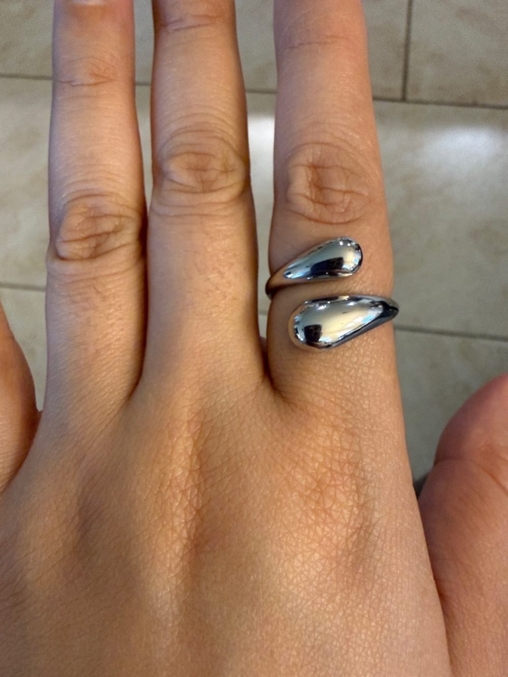 Silver -Tone (S1) Teardrop Open Ring | Stainless Steel